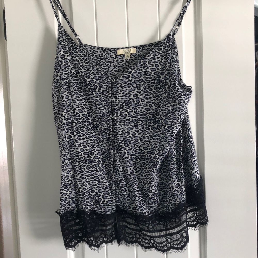 Kori spaghetti strap leopard and lace button up blouse size Large